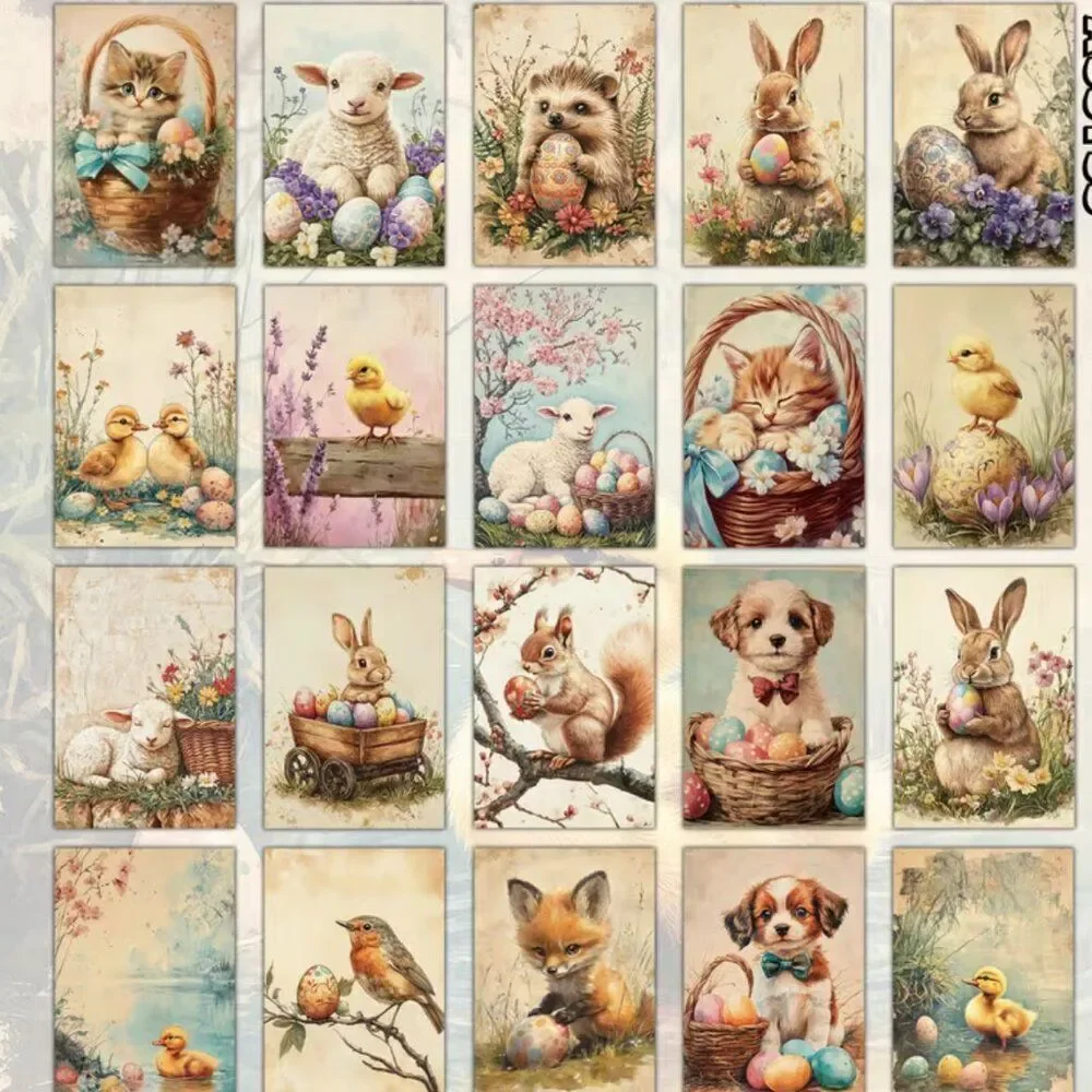 NWT 20pc Vintage Easter Postcard Set Retro Animal Craft Scrapbook Junk Journal